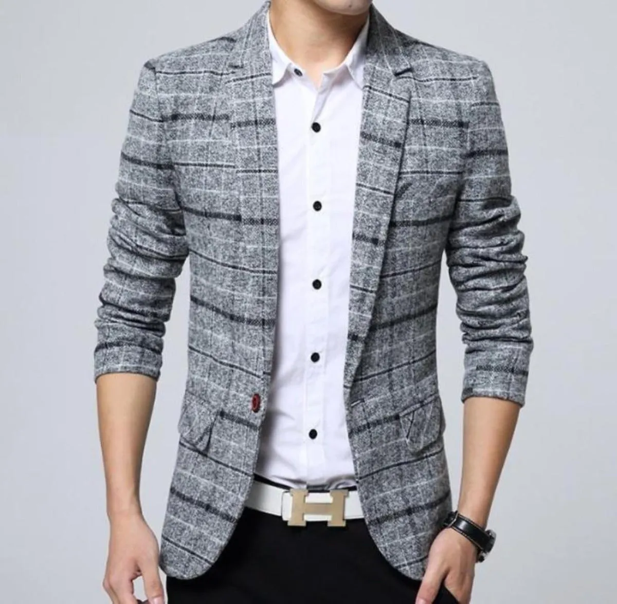 Mens Slim Fit Plaid Blazer