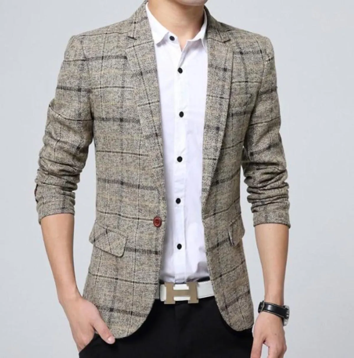 Mens Slim Fit Plaid Blazer