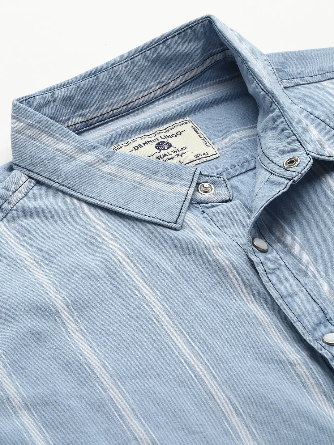 Men's Striped Blue Slim Fit Shirt (Blue)