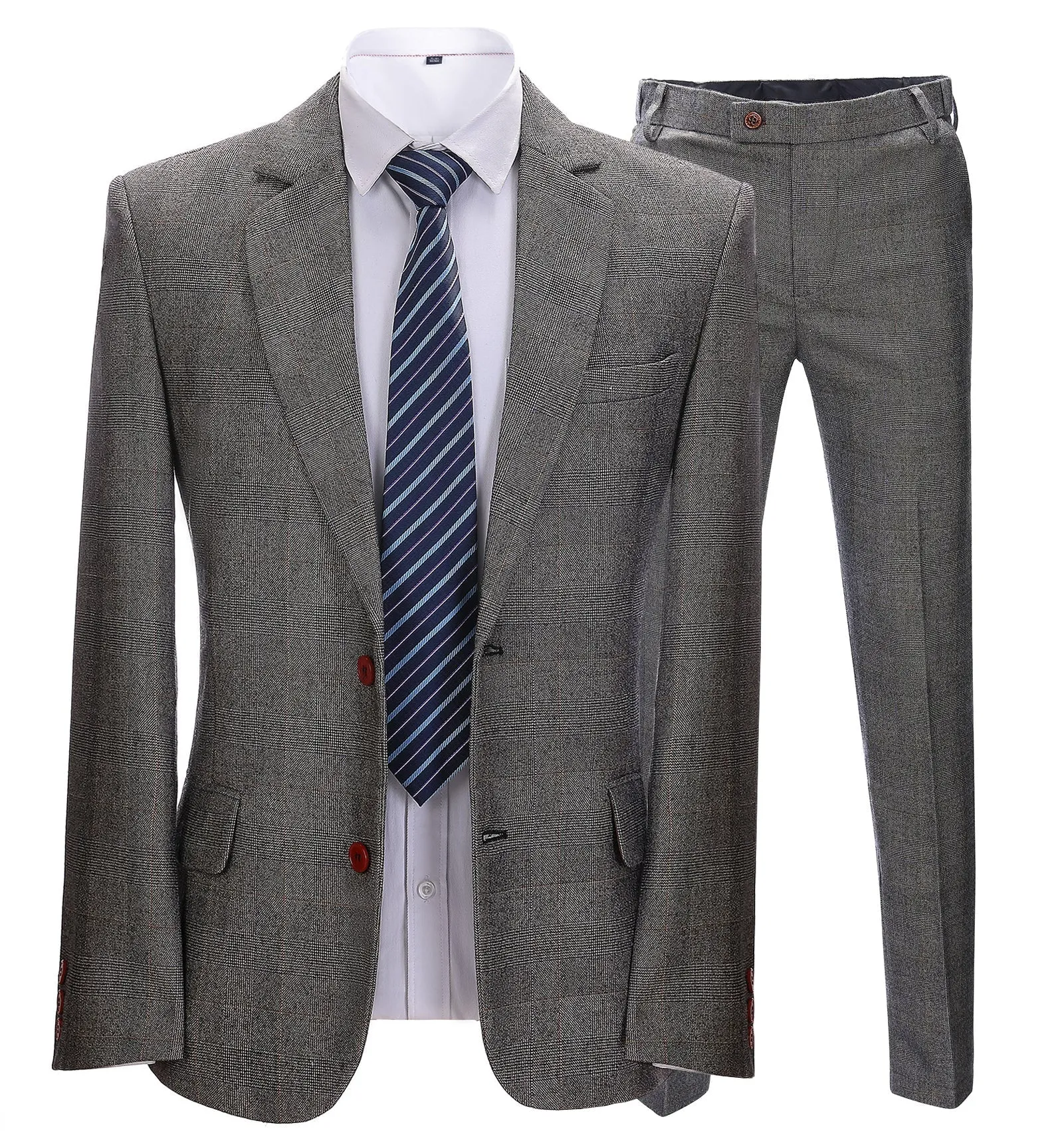 Mens Suit Business 2 Pieces Formal Grey Notch Lapel for Wedding (Blazer Pants)