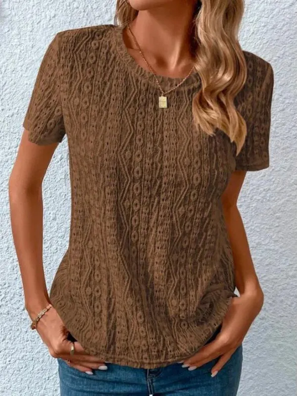Meredith Women's Comfortable Fresh Sweet Round Neck Hollow Short Sleeve T-Shirt