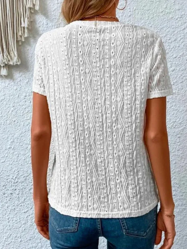 Meredith Women's Comfortable Fresh Sweet Round Neck Hollow Short Sleeve T-Shirt