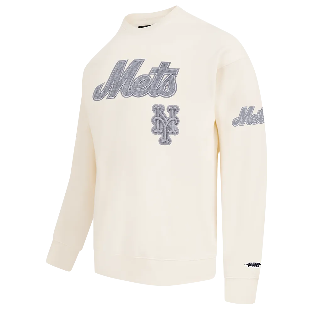 MLB NEW YORK METS REVERSE FRENCH TERRY MEN'S DROP SHOULDER FLC CREWN (EGGSHELL)