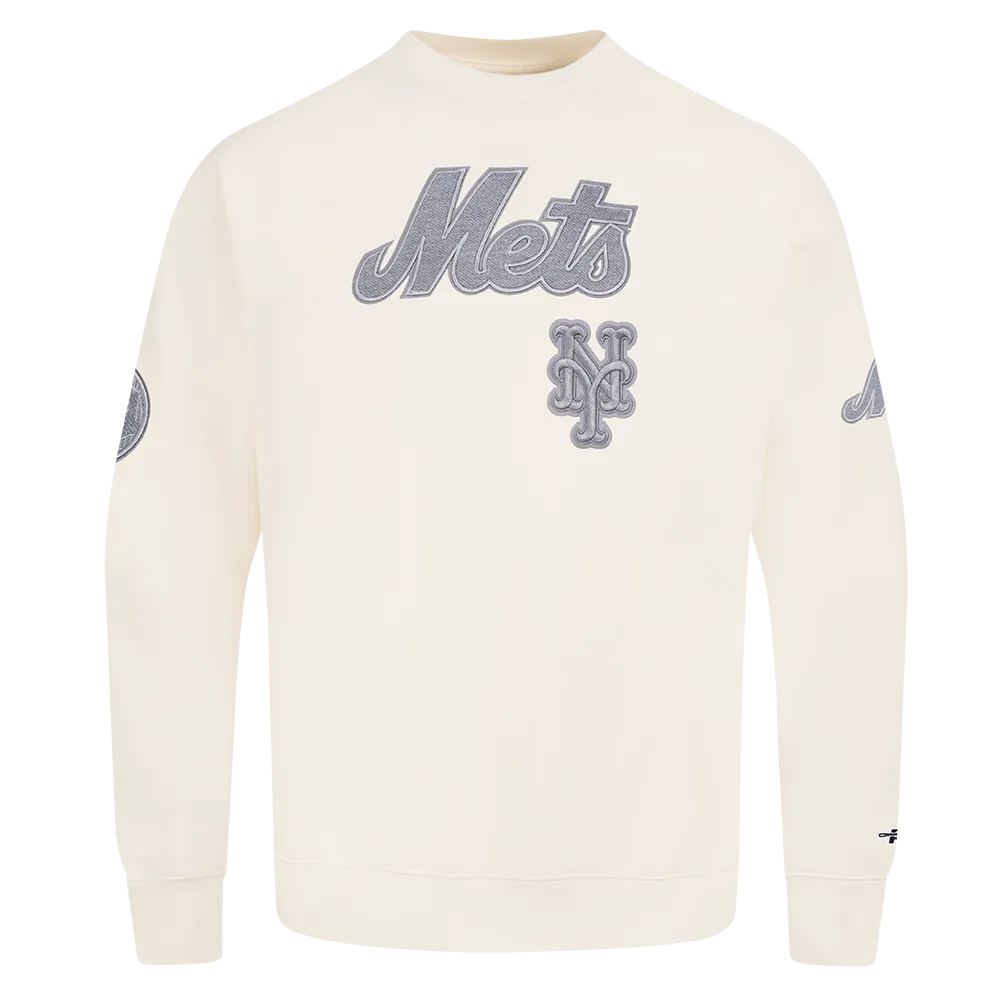 MLB NEW YORK METS REVERSE FRENCH TERRY MEN'S DROP SHOULDER FLC CREWN (EGGSHELL)