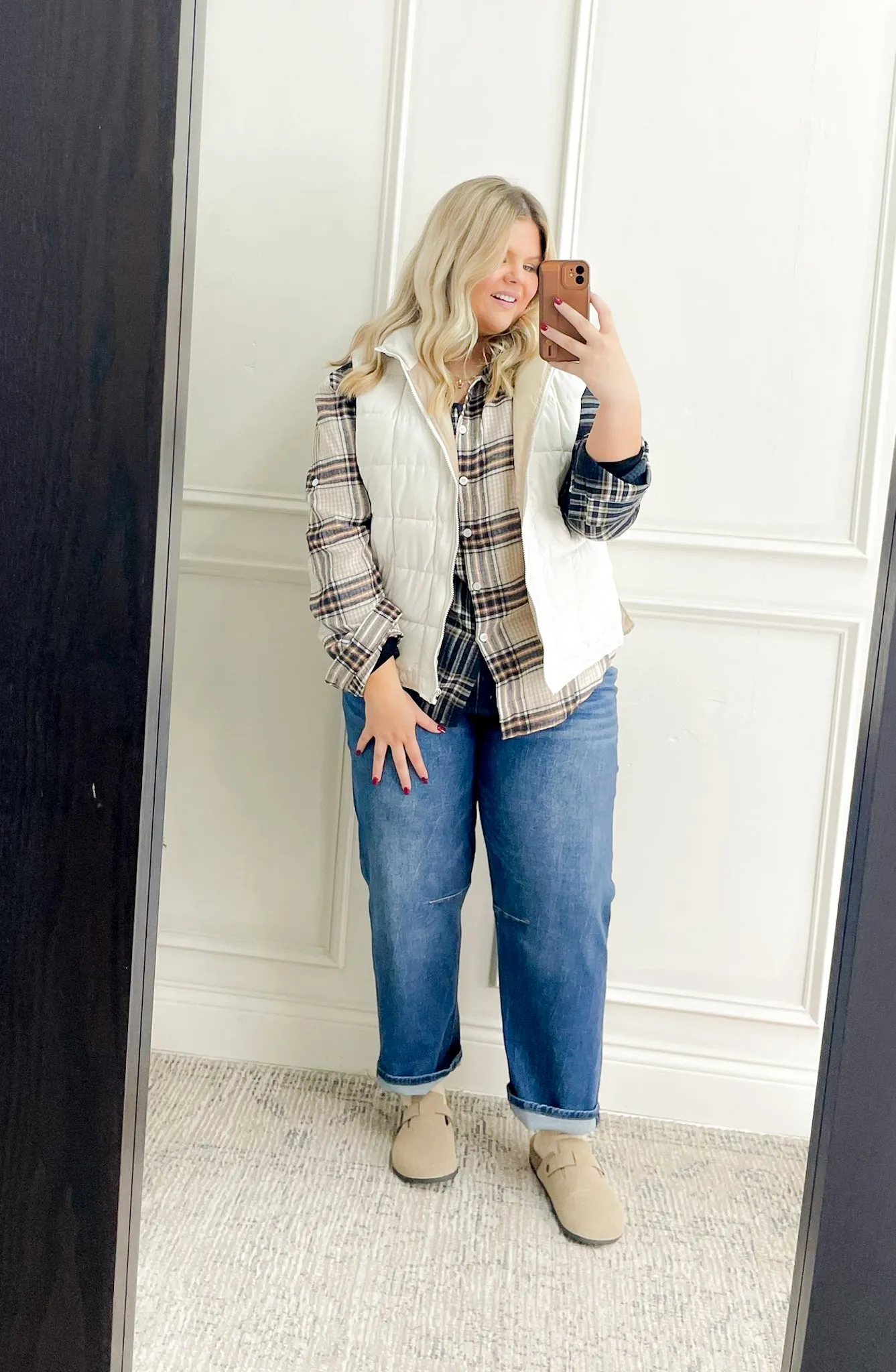 Multi Plaid Colorblock Button Down Curvy Shirt
