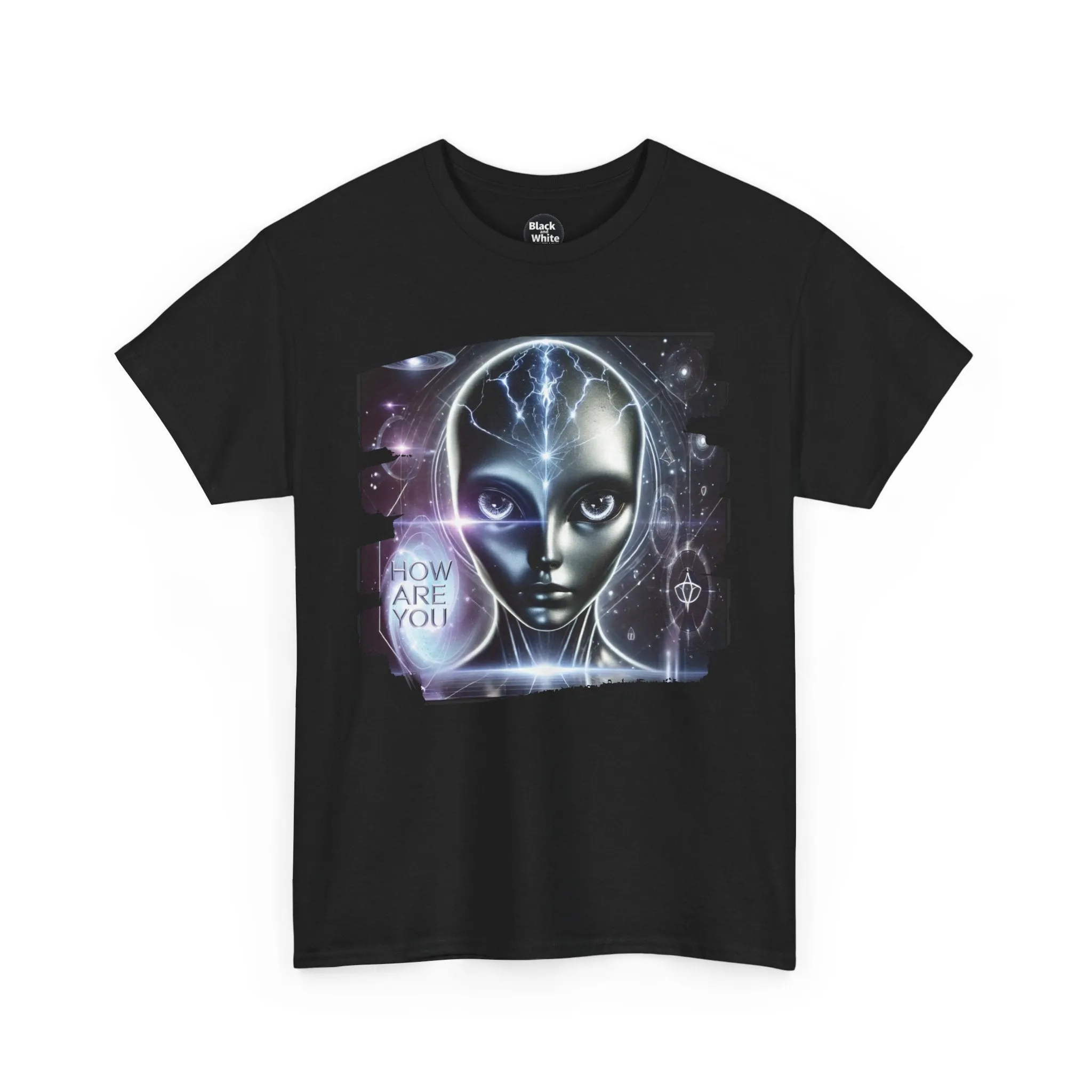 Mystical Alien Graphic T-Shirt Unisex Heavy Cotton Tee – How Are You? Statement Shirt for Art, Pop Culture, Festival, and Sci-Fi Lovers