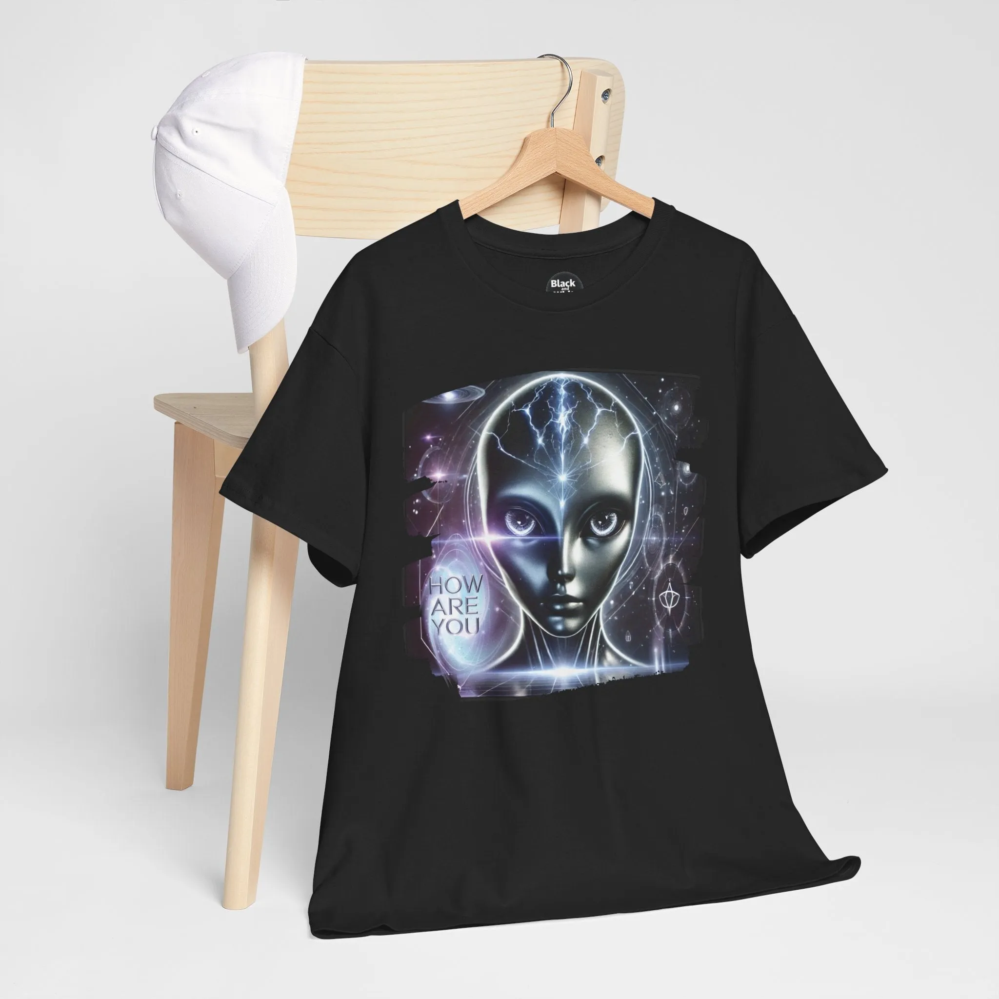 Mystical Alien Graphic T-Shirt Unisex Heavy Cotton Tee – How Are You? Statement Shirt for Art, Pop Culture, Festival, and Sci-Fi Lovers