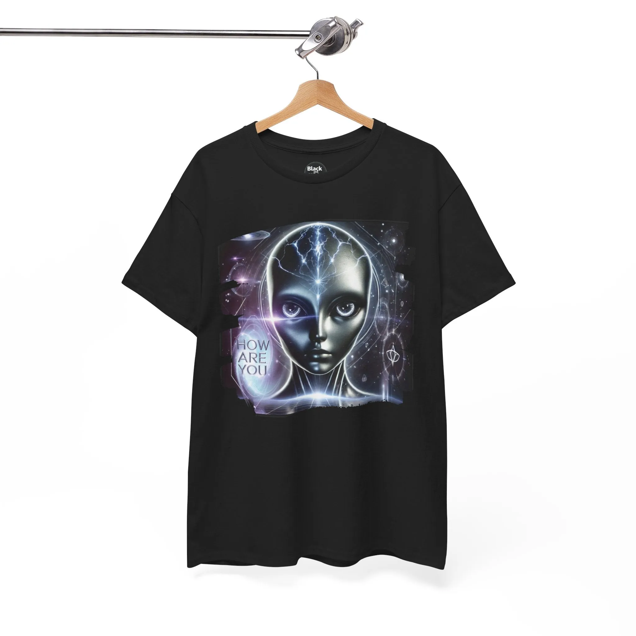 Mystical Alien Graphic T-Shirt Unisex Heavy Cotton Tee – How Are You? Statement Shirt for Art, Pop Culture, Festival, and Sci-Fi Lovers