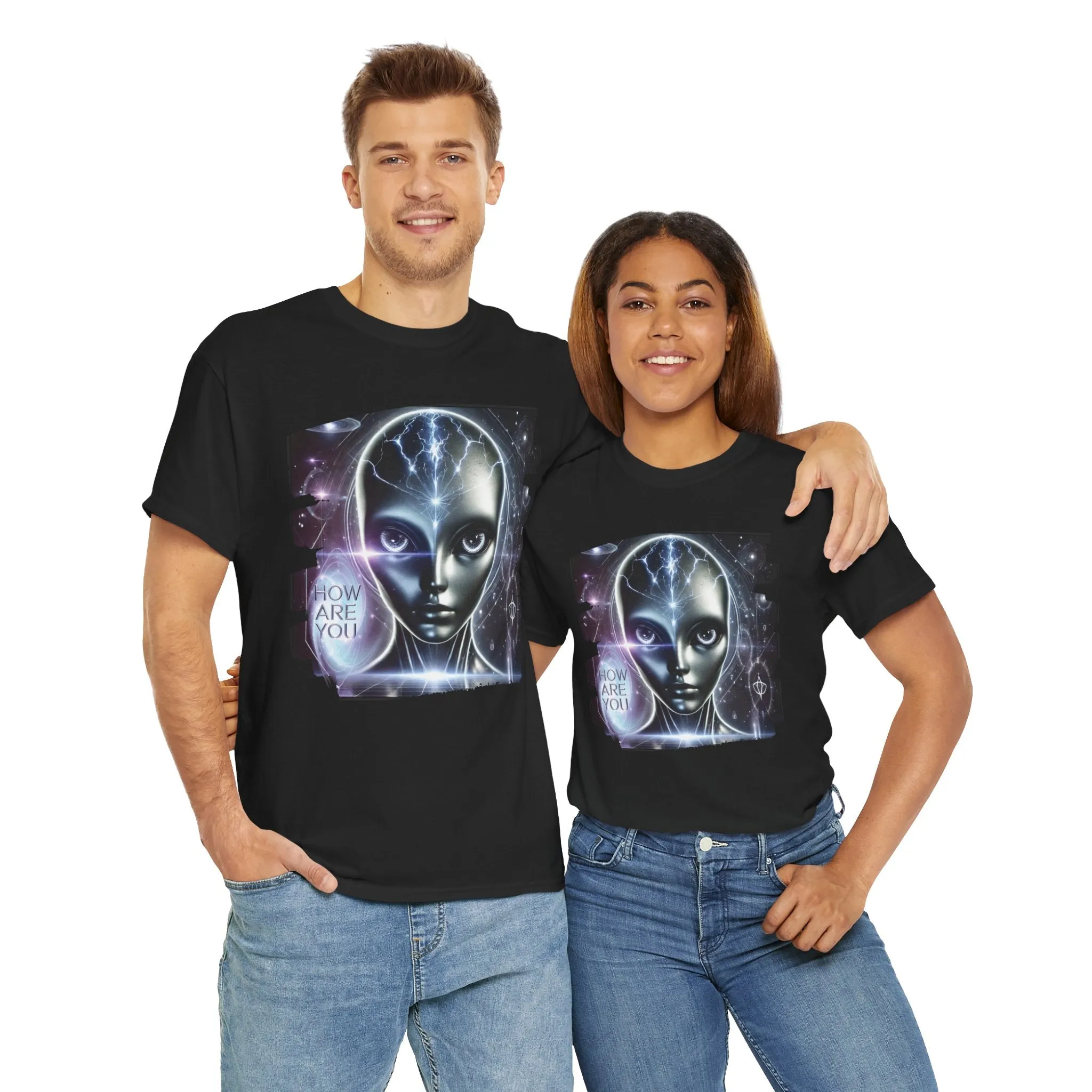 Mystical Alien Graphic T-Shirt Unisex Heavy Cotton Tee – How Are You? Statement Shirt for Art, Pop Culture, Festival, and Sci-Fi Lovers