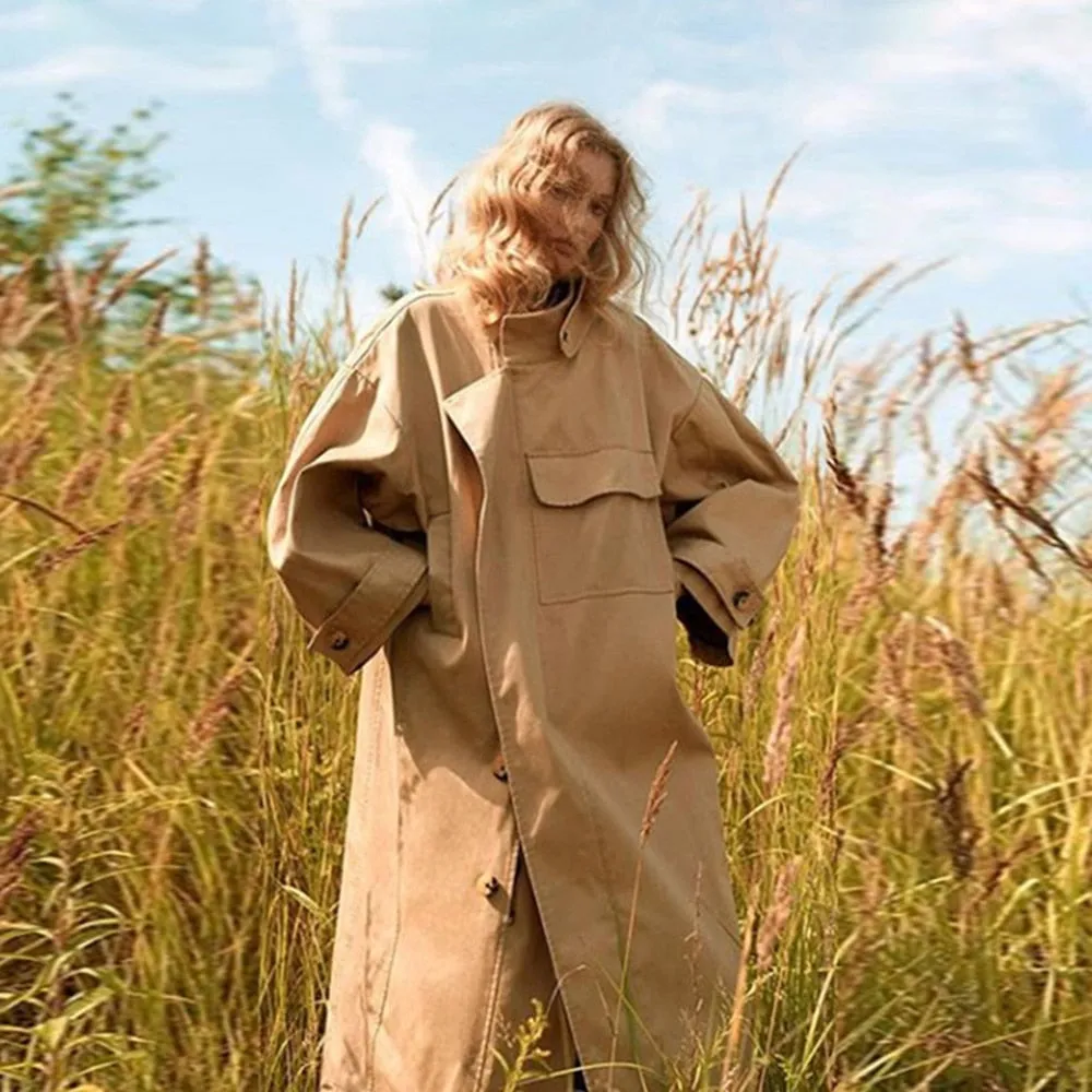 Nadine Front Pocket & Funnel Neck Cocoon Trench Coat - 2 Colors