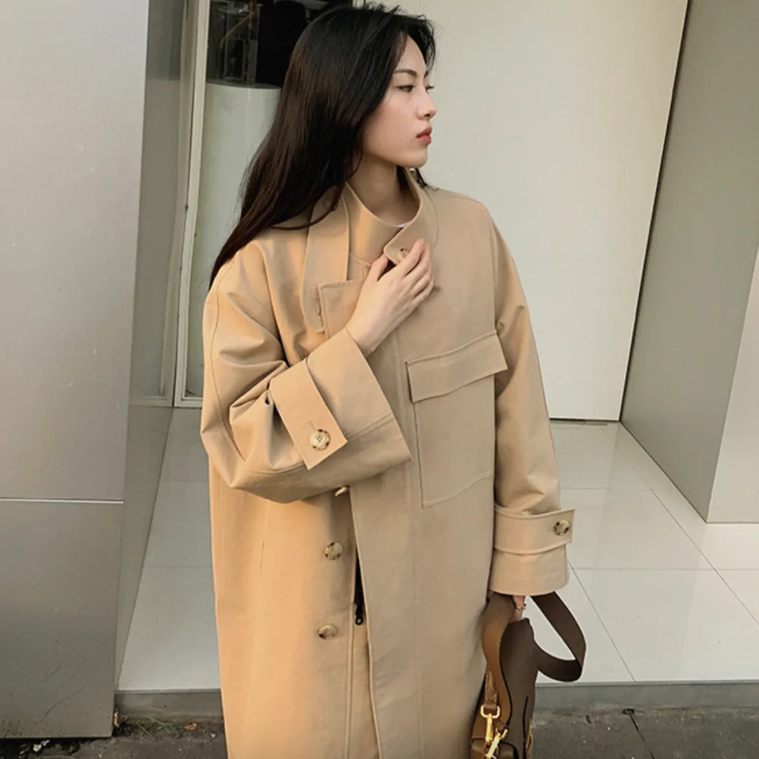 Nadine Front Pocket & Funnel Neck Cocoon Trench Coat - 2 Colors