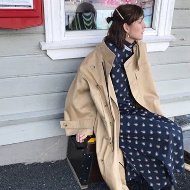 Nadine Front Pocket & Funnel Neck Cocoon Trench Coat - 2 Colors