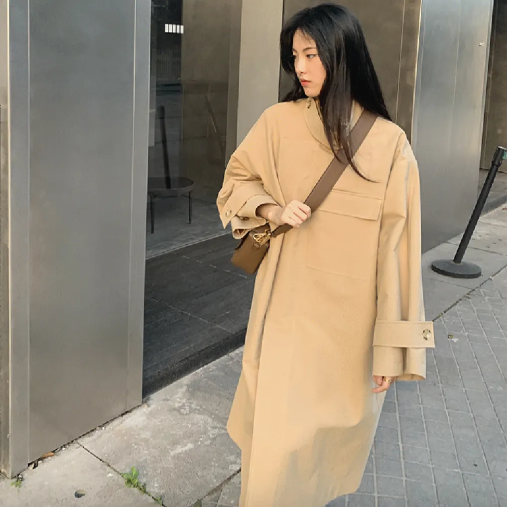 Nadine Front Pocket & Funnel Neck Cocoon Trench Coat - 2 Colors