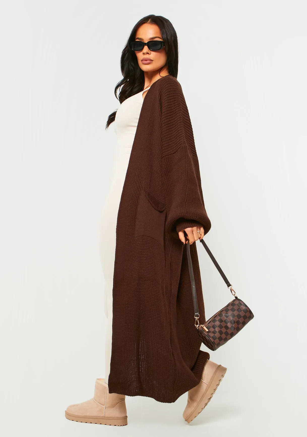 Nathalie Chocolate Balloon Sleeve Knitted Cardigan