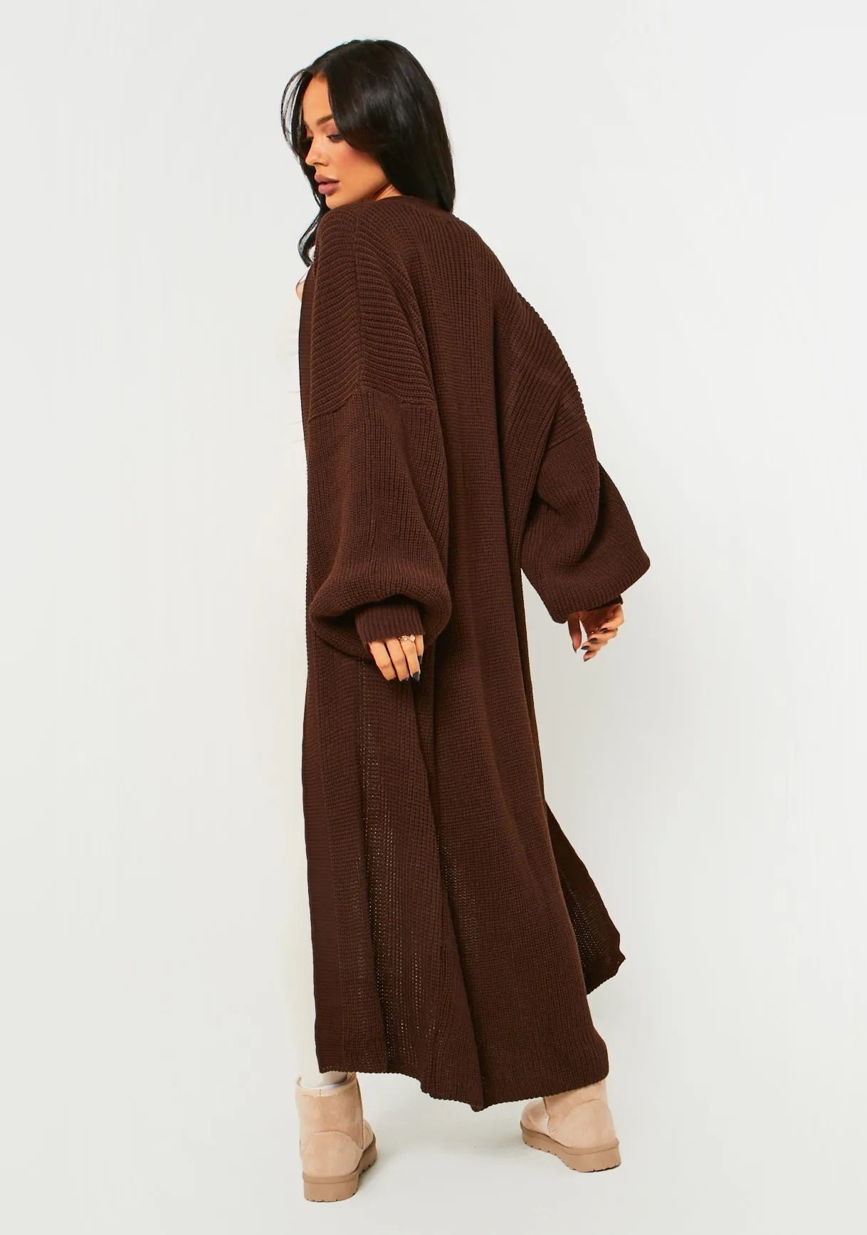 Nathalie Chocolate Balloon Sleeve Knitted Cardigan