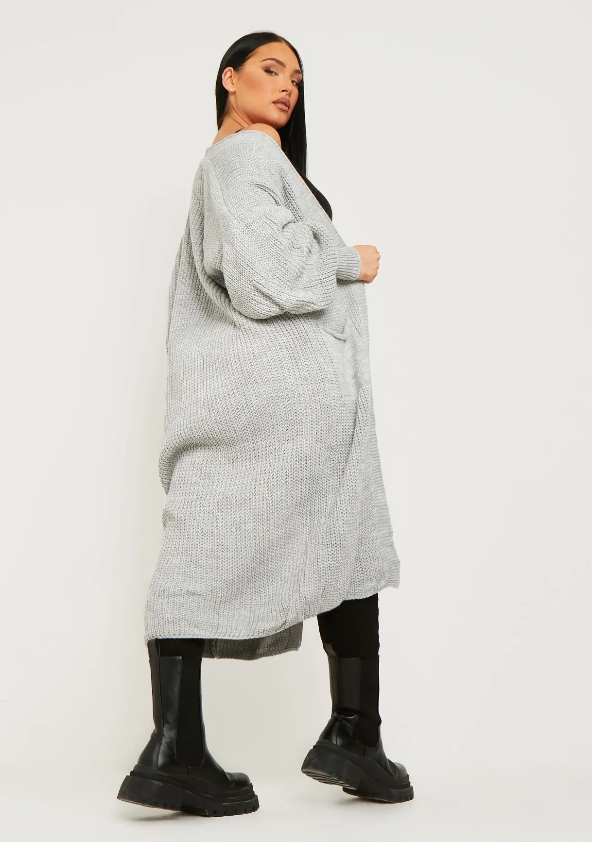 Nathalie Grey Balloon Sleeve Knitted Cardigan