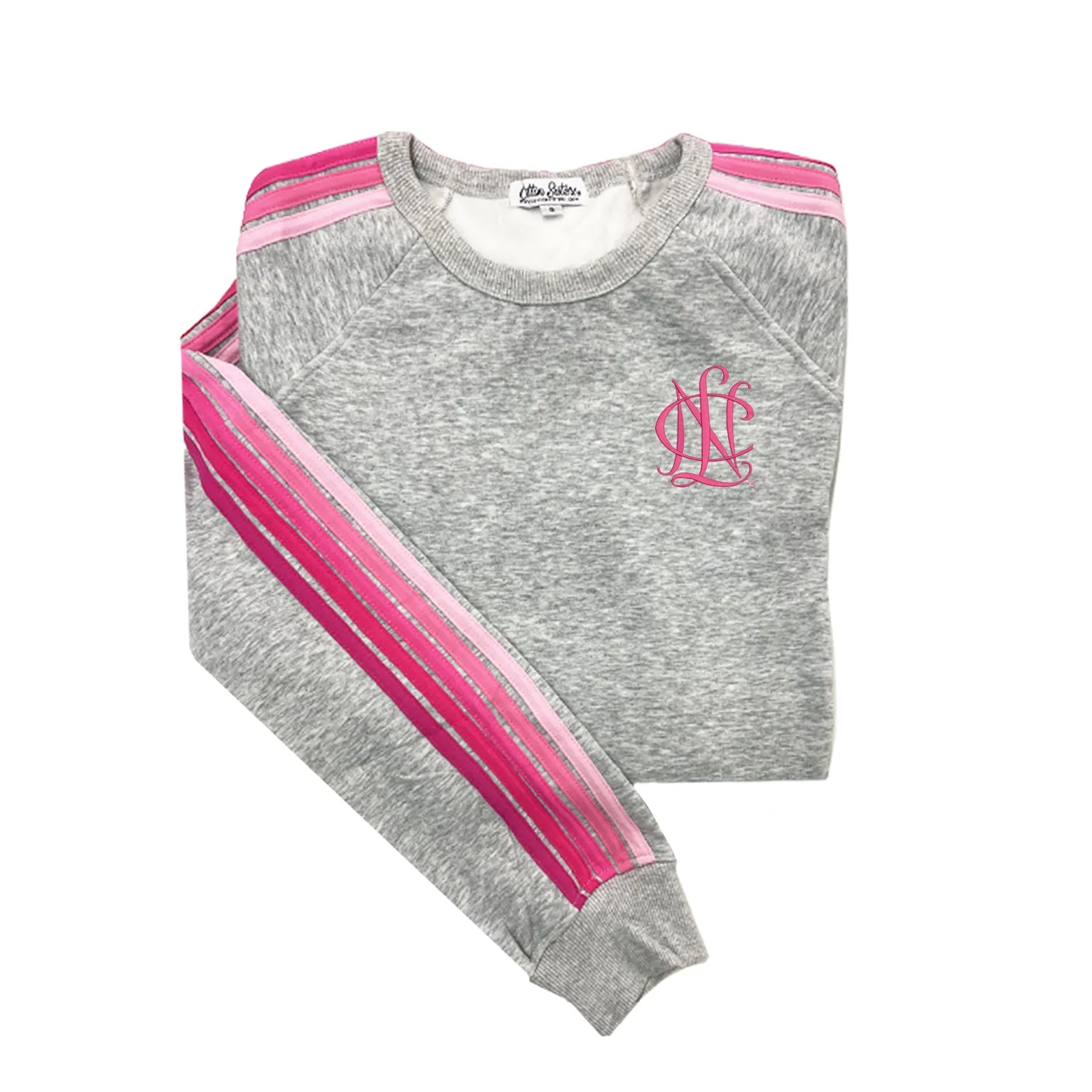 National Charity League Striped Crewneck Luxe Fleece Sweatshirt - Pink Stripes - NCL Westside Chapter