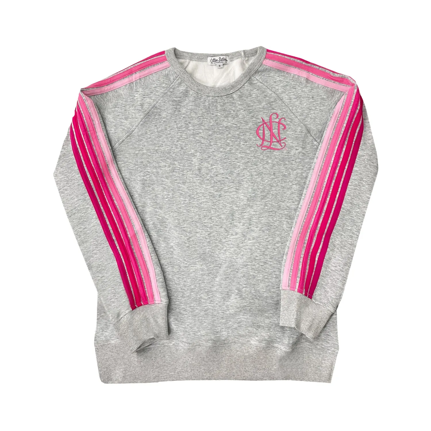 National Charity League Striped Crewneck Luxe Fleece Sweatshirt - Pink Stripes - NCL Westside Chapter