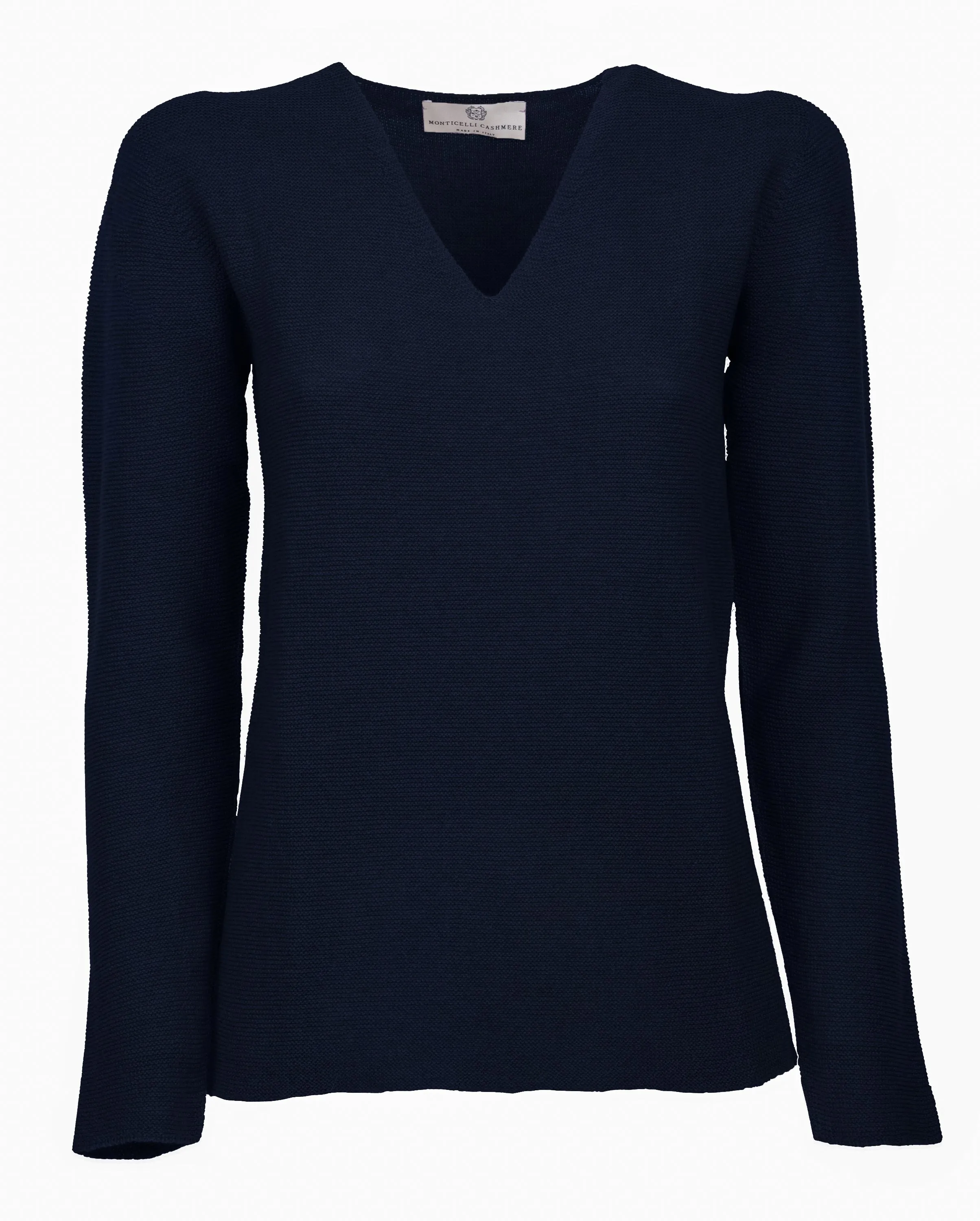 NEW FALL 24 - Women's Pure Cashmere Links Stitch V-Neck Night Blue