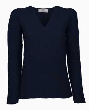 NEW FALL 24 - Women's Pure Cashmere Links Stitch V-Neck Night Blue