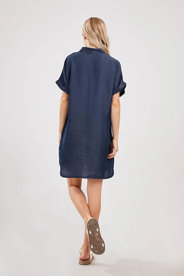 New yoeasy Women's Short Sleeve Denim Shirt Midi Dress Button Down Tunic Jean Dress with Pockets Sz XXL Retails $55 