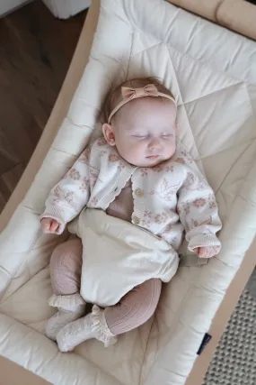 Organic Cotton Stork Baby Cardigan - Oat/Rose