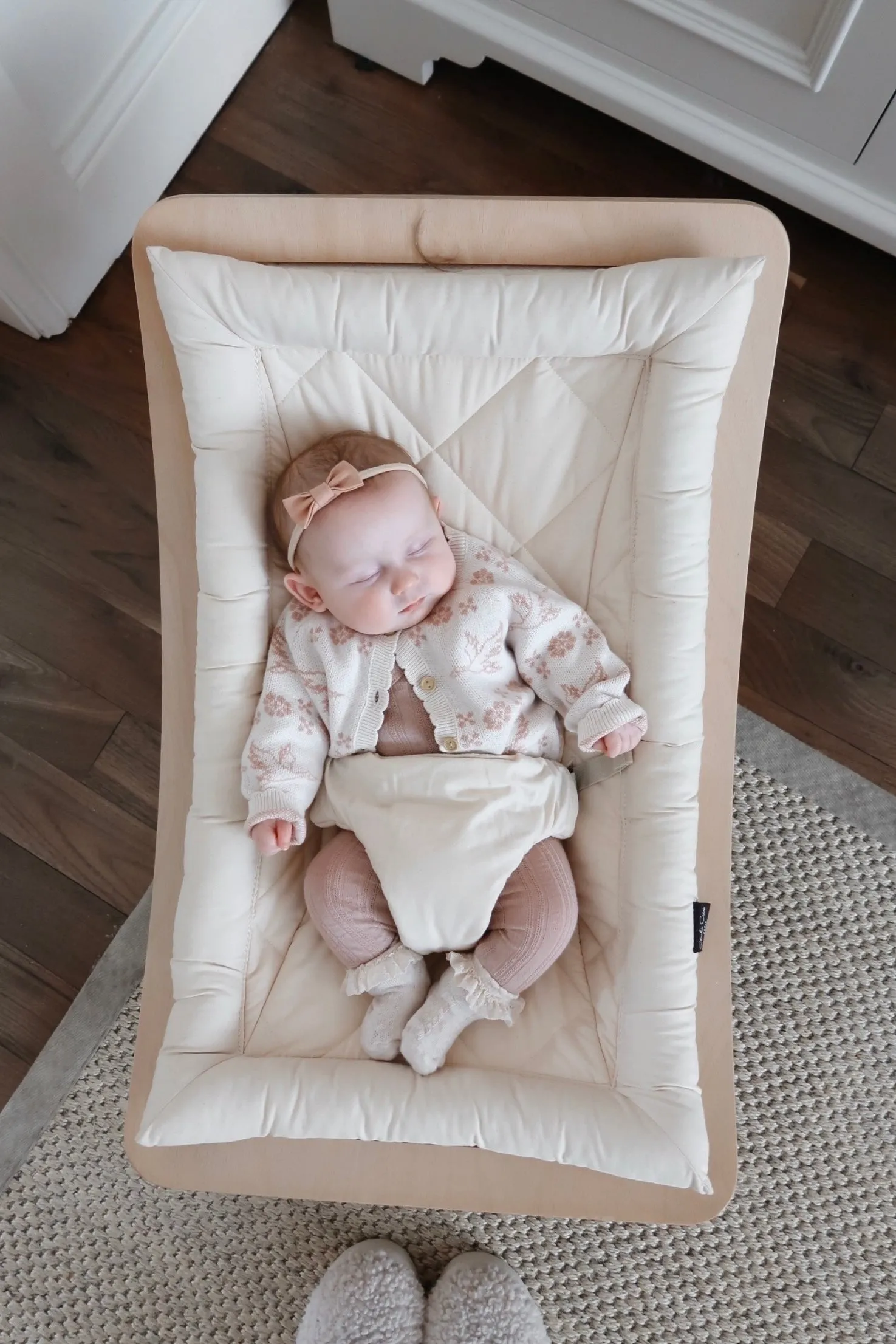 Organic Cotton Stork Baby Cardigan - Oat/Rose