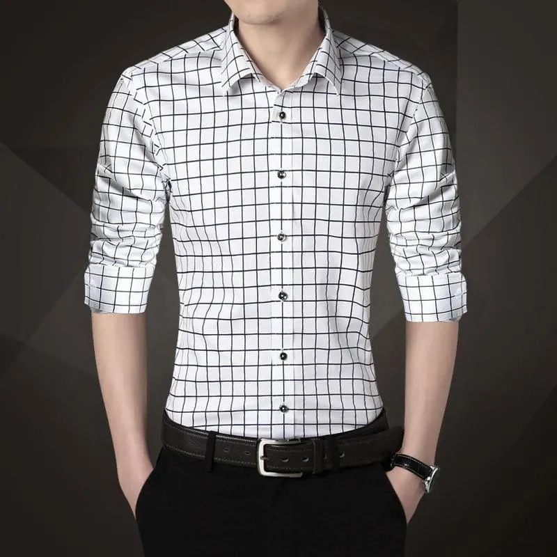 Plaid Squared Casual Men's Long Sleeve Shirt