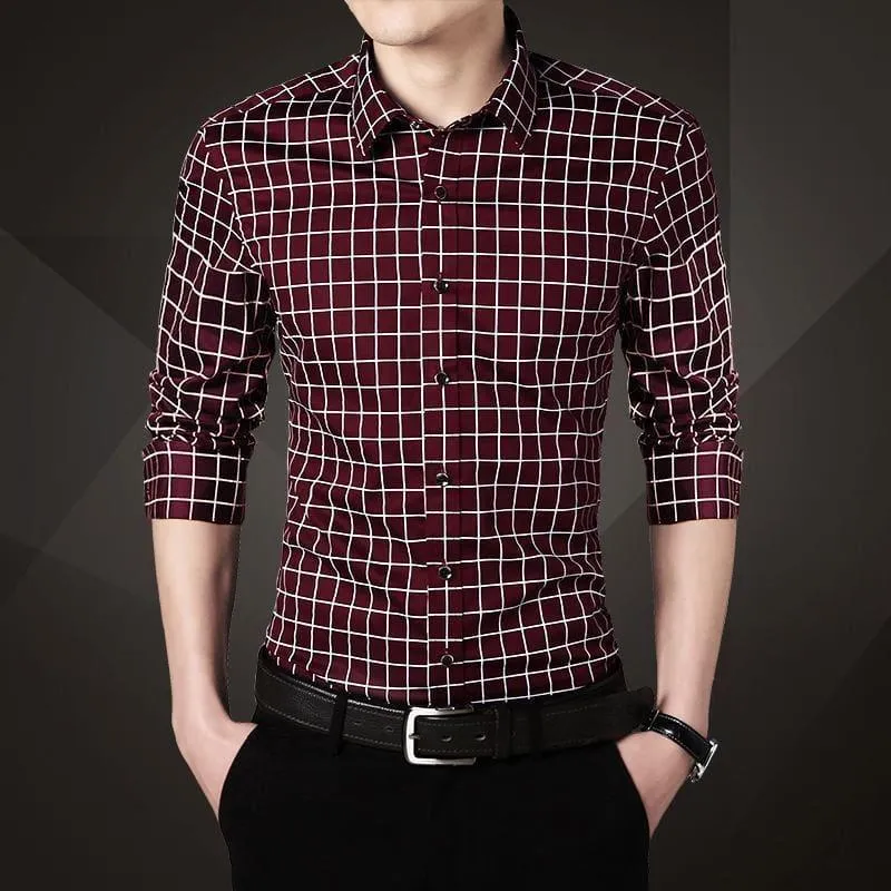 Plaid Squared Casual Men's Long Sleeve Shirt