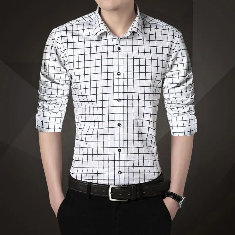 Plaid Squared Casual Men's Long Sleeve Shirt