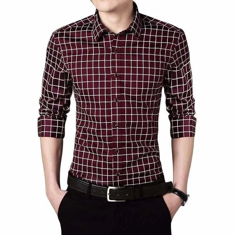 Plaid Squared Casual Men's Long Sleeve Shirt