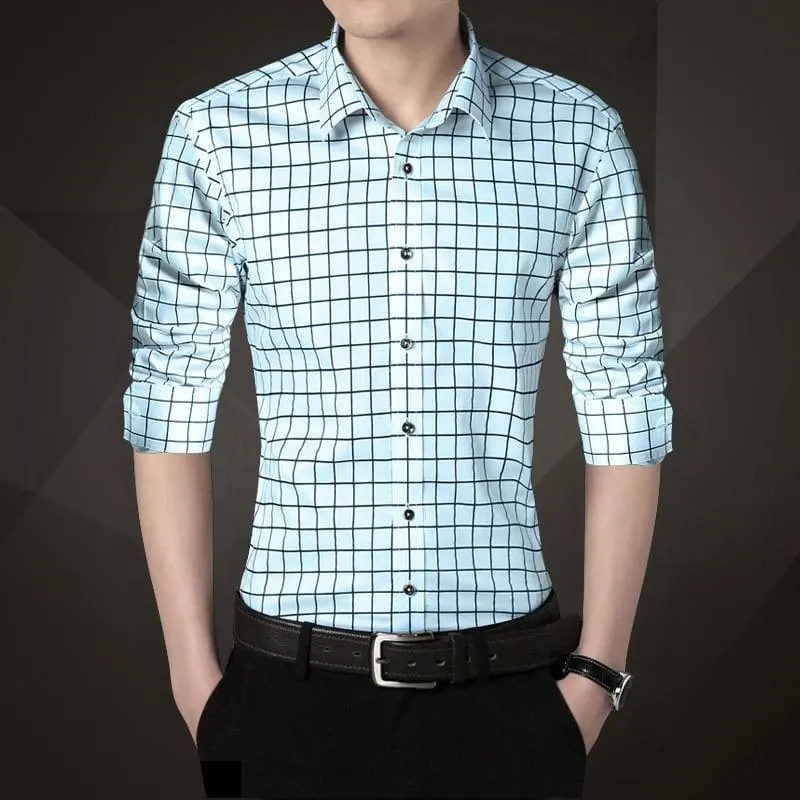 Plaid Squared Casual Men's Long Sleeve Shirt
