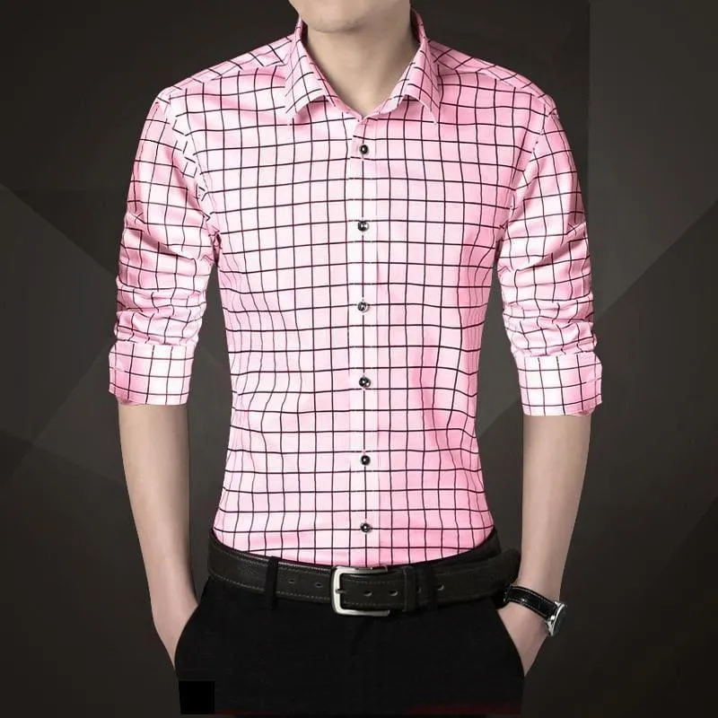 Plaid Squared Casual Men's Long Sleeve Shirt