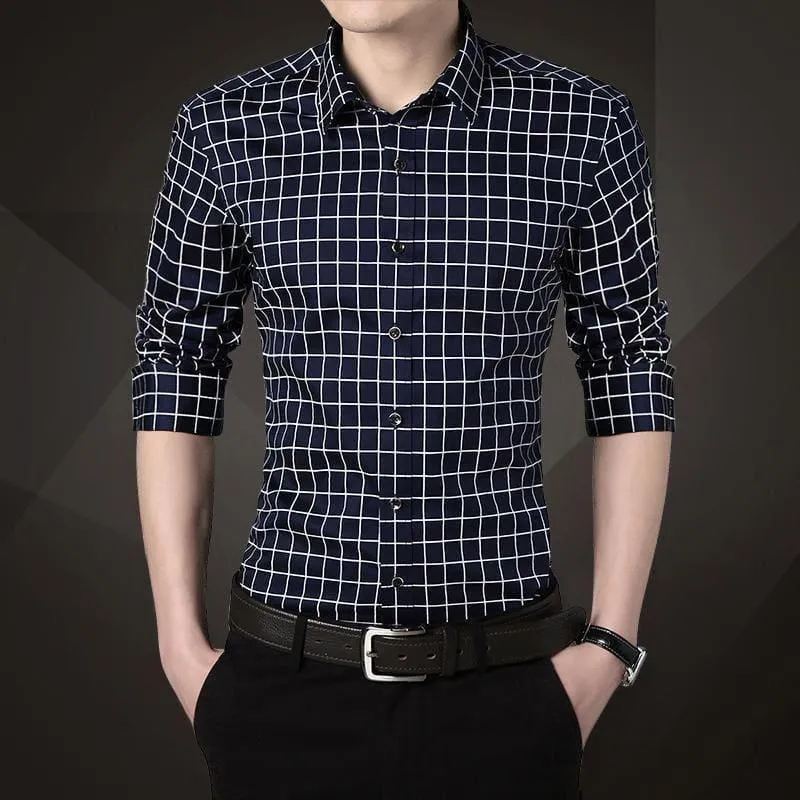 Plaid Squared Casual Men's Long Sleeve Shirt