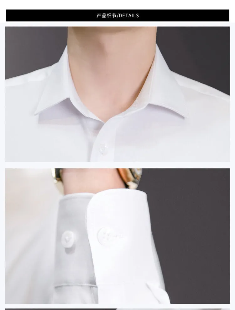 Plus Size Men Solid Color Business Shirt Casual White Long Sleeve