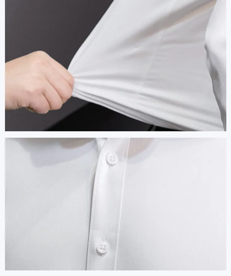 Plus Size Men Solid Color Business Shirt Casual White Long Sleeve