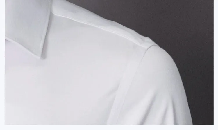 Plus Size Men Solid Color Business Shirt Casual White Long Sleeve