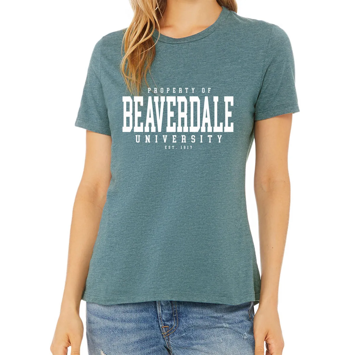 "Property of Beaverdale University" - Ladies' Relaxed Heather CVC Short-Sleeve T-Shirt