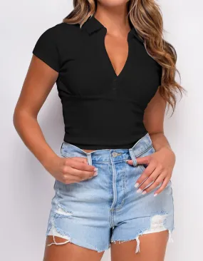 Retro Solid-color Polo Collar Short Sleeve T-Shirt