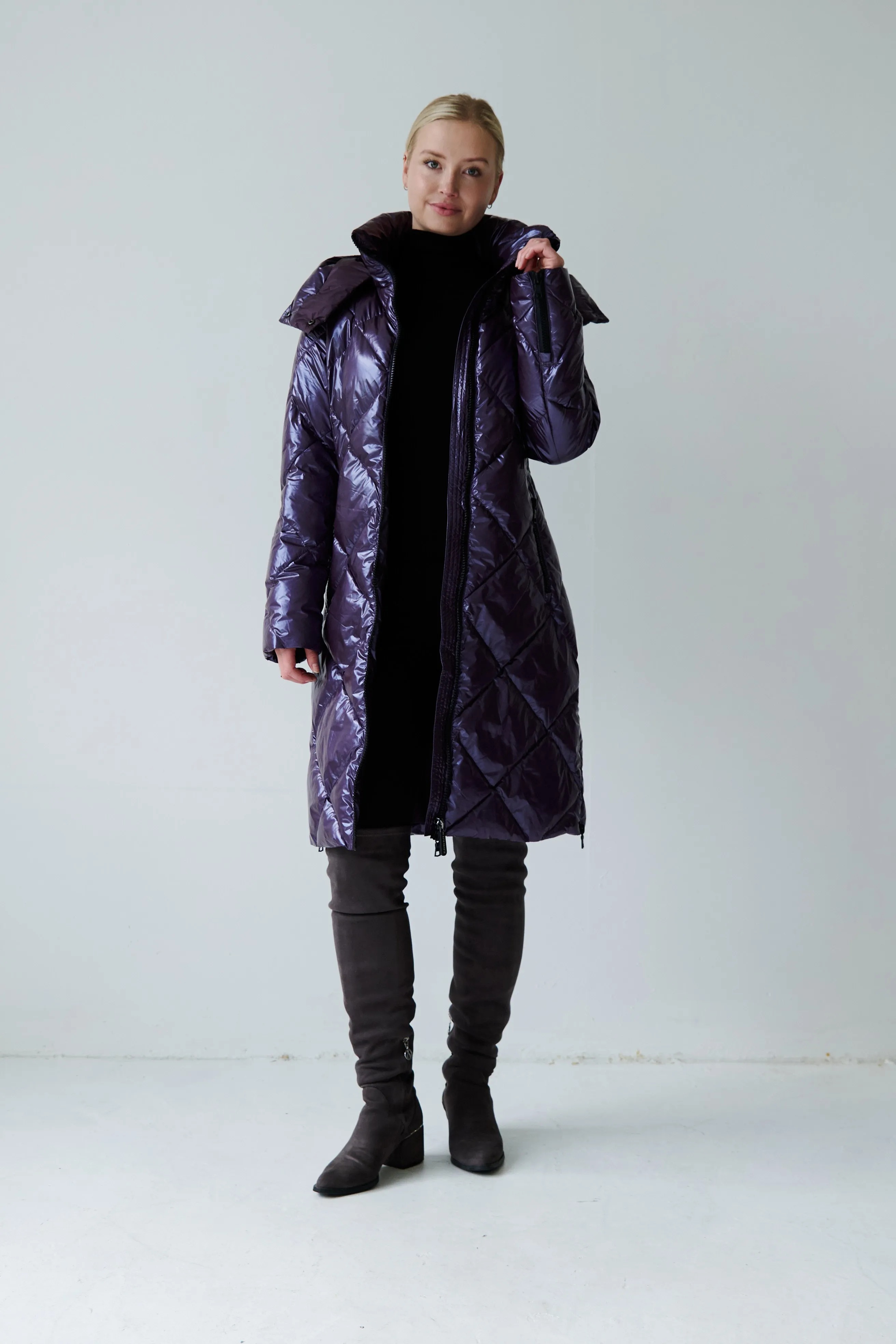 Saga Long Vegan Down Coat | Aubergine