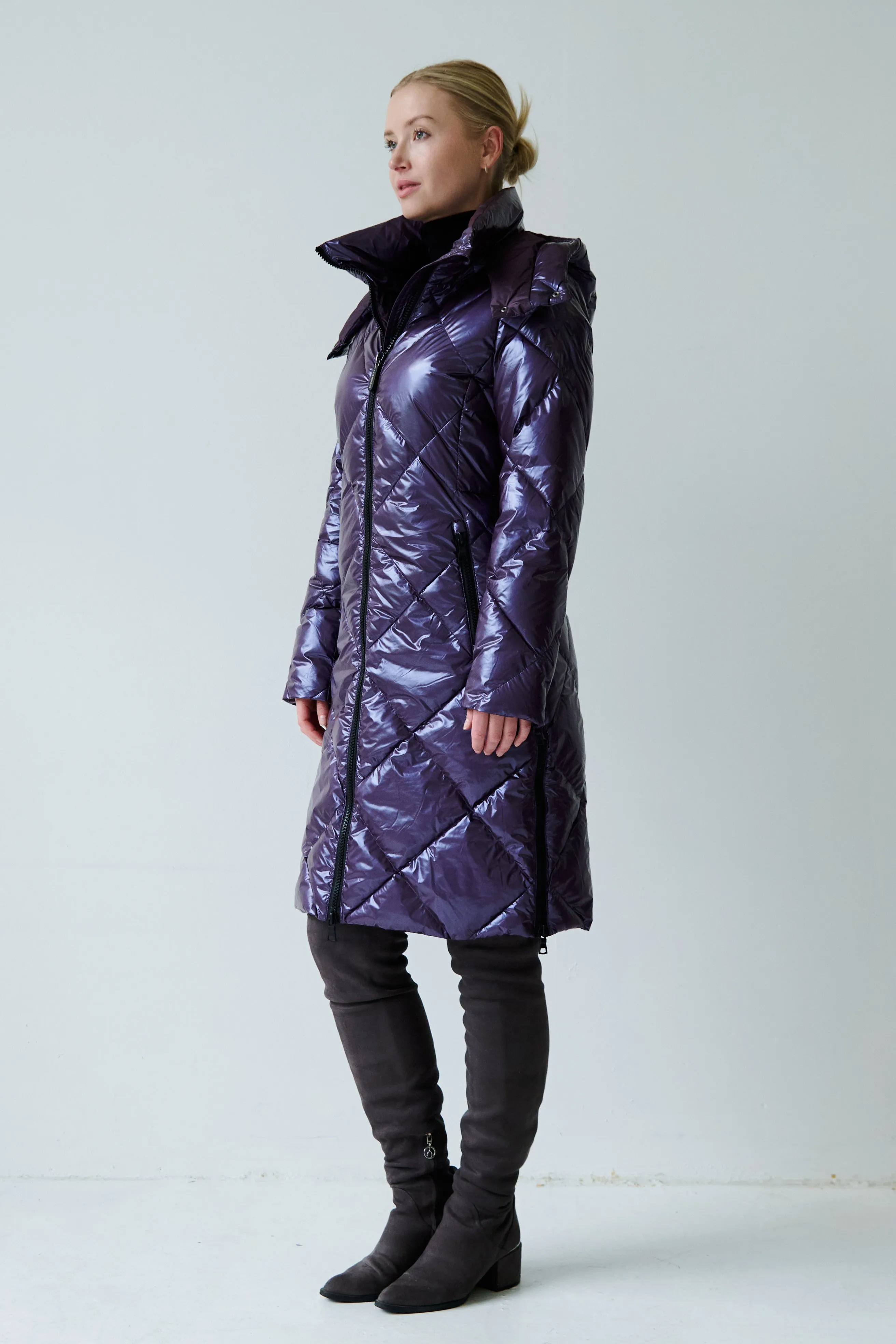 Saga Long Vegan Down Coat | Aubergine