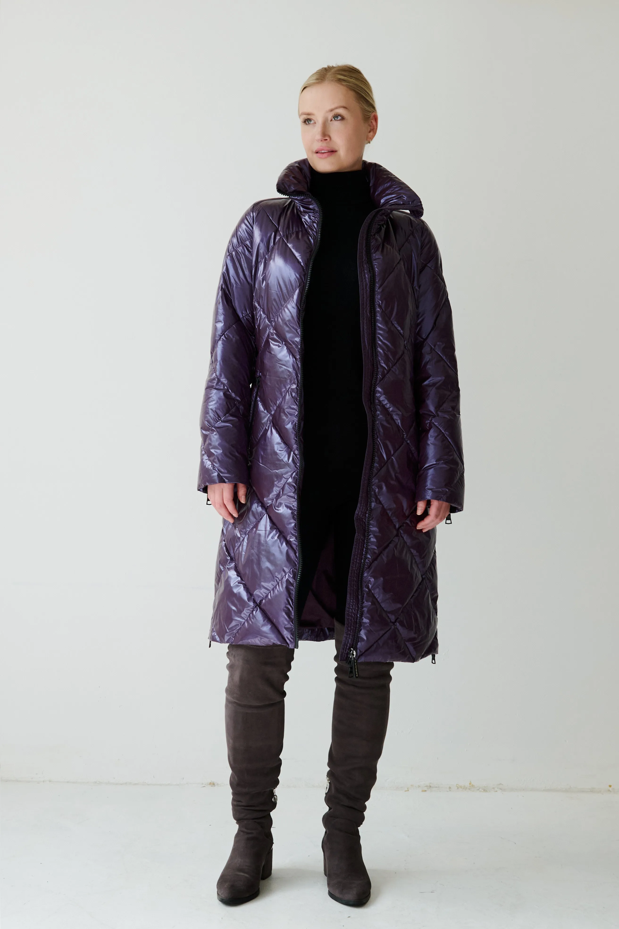 Saga Long Vegan Down Coat | Aubergine