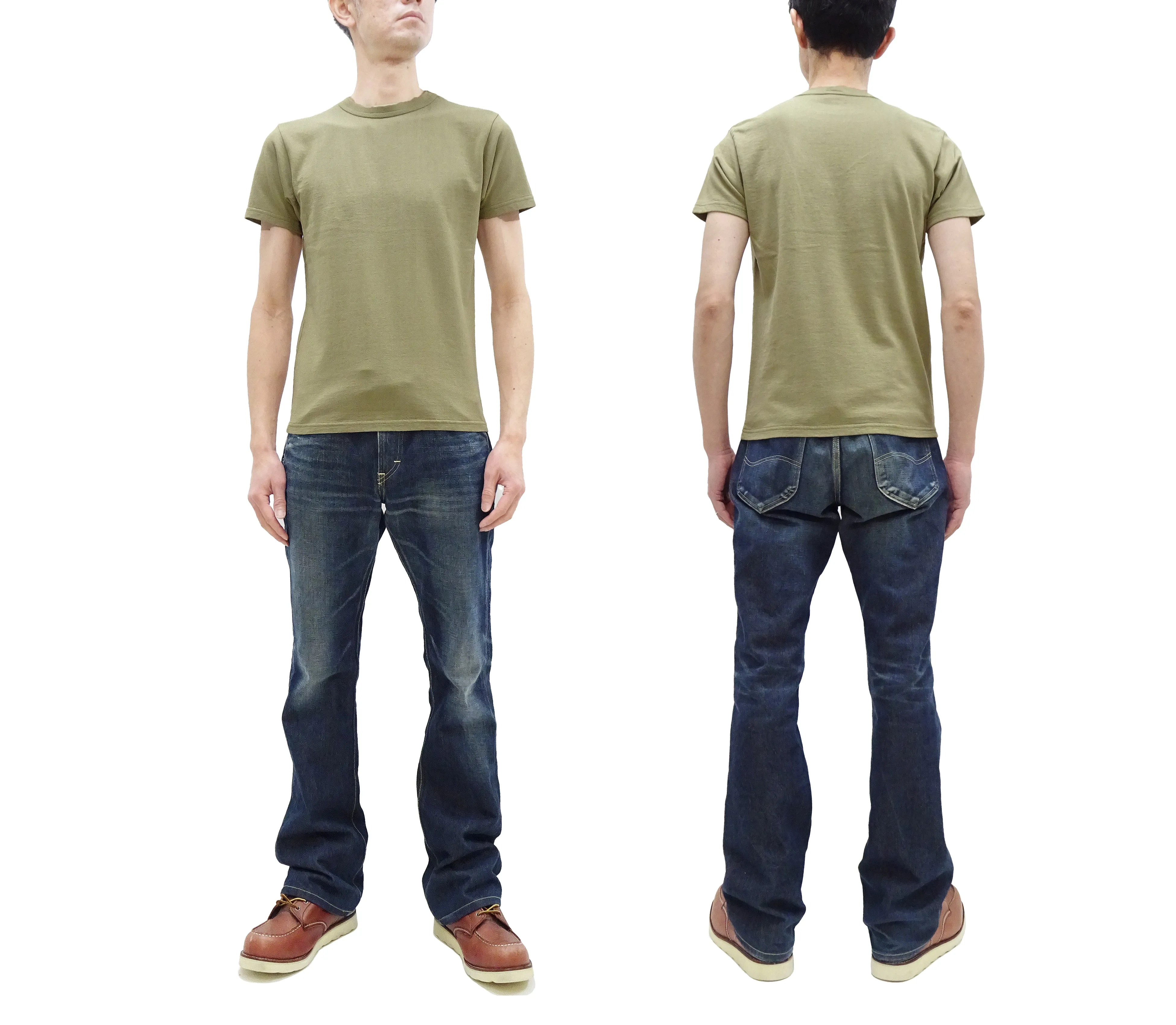 Samurai Jeans T-shirt Men's Plain Short Sleeve French Terry Fabric Tee Inlay Loopwheele T-Shirt SJST24-RIM Aokuchiha Faded-Olive