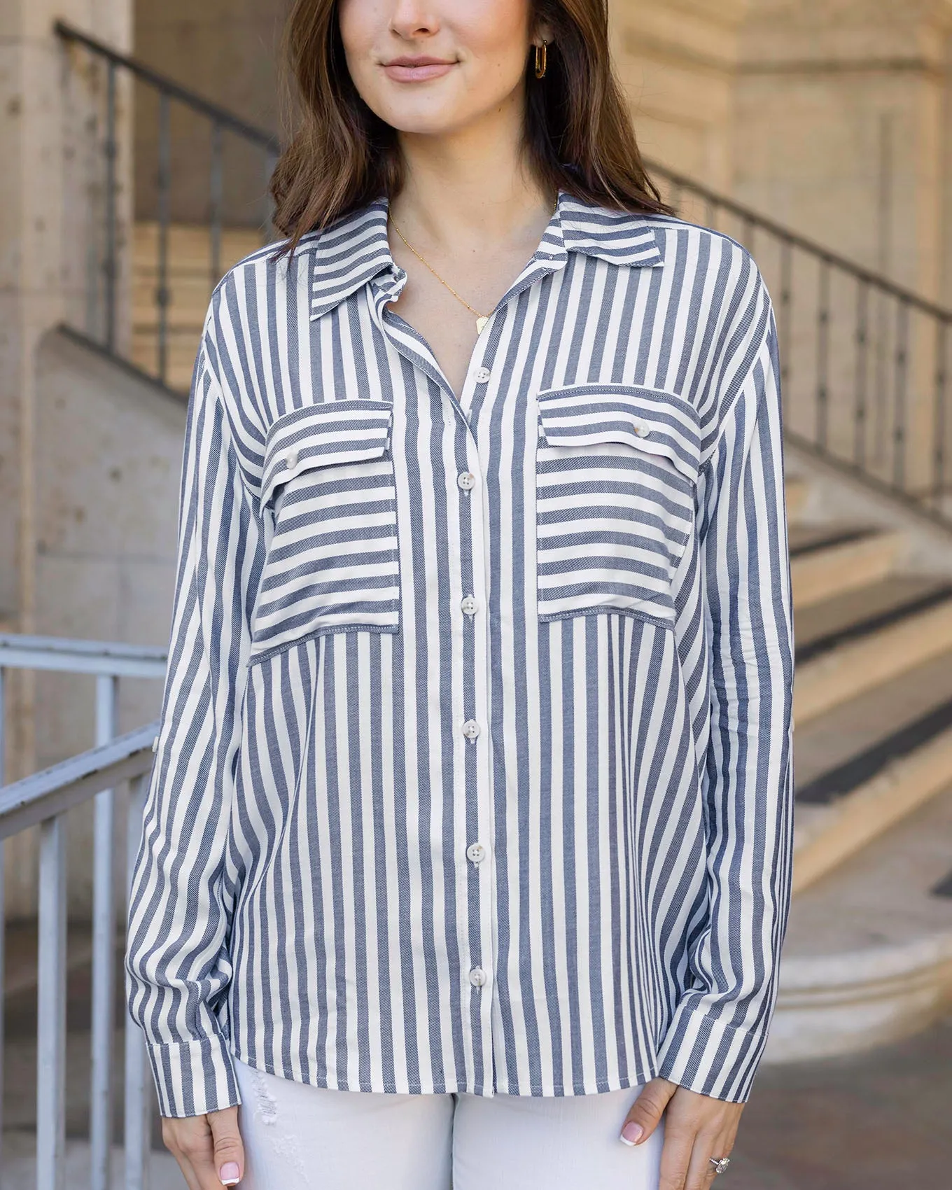 Seaside Striped Blue/Ivory Button Down Shirt