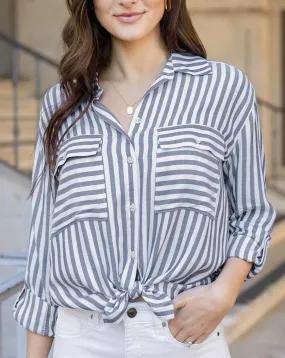 Seaside Striped Blue/Ivory Button Down Shirt