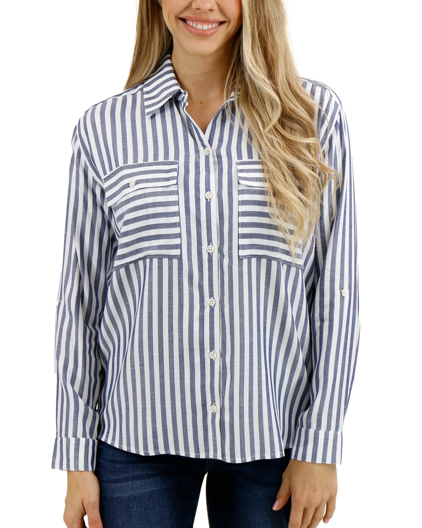 Seaside Striped Blue/Ivory Button Down Shirt