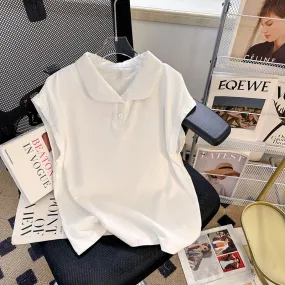 Solid Color Lapeled T-shirt
