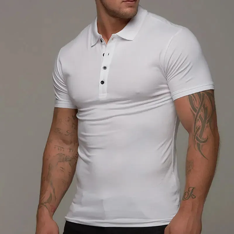 Solid Color Stand Collar Men's Casual Short Sleeve