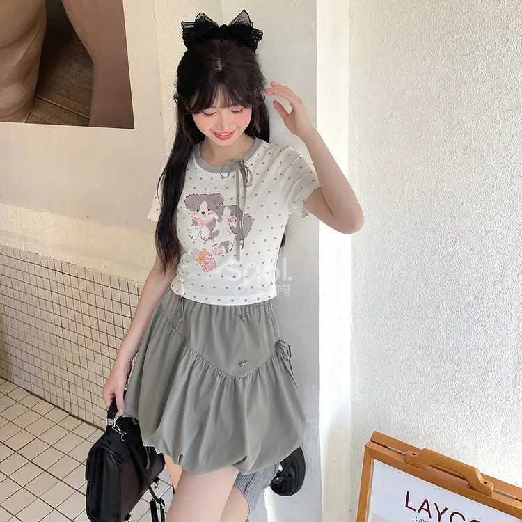 Summer Cute Puppy Print Short T-shirt