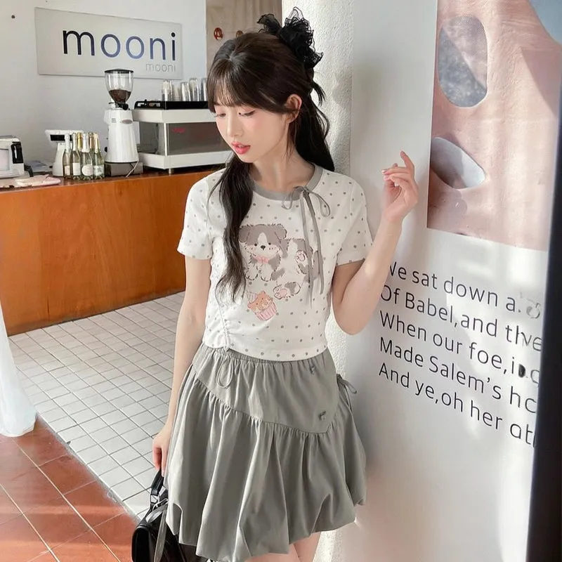 Summer Cute Puppy Print Short T-shirt
